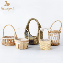 Rattan woven bamboo woven portable small flower basket flower basket mini straw decorative woven flower pot flower flower basket