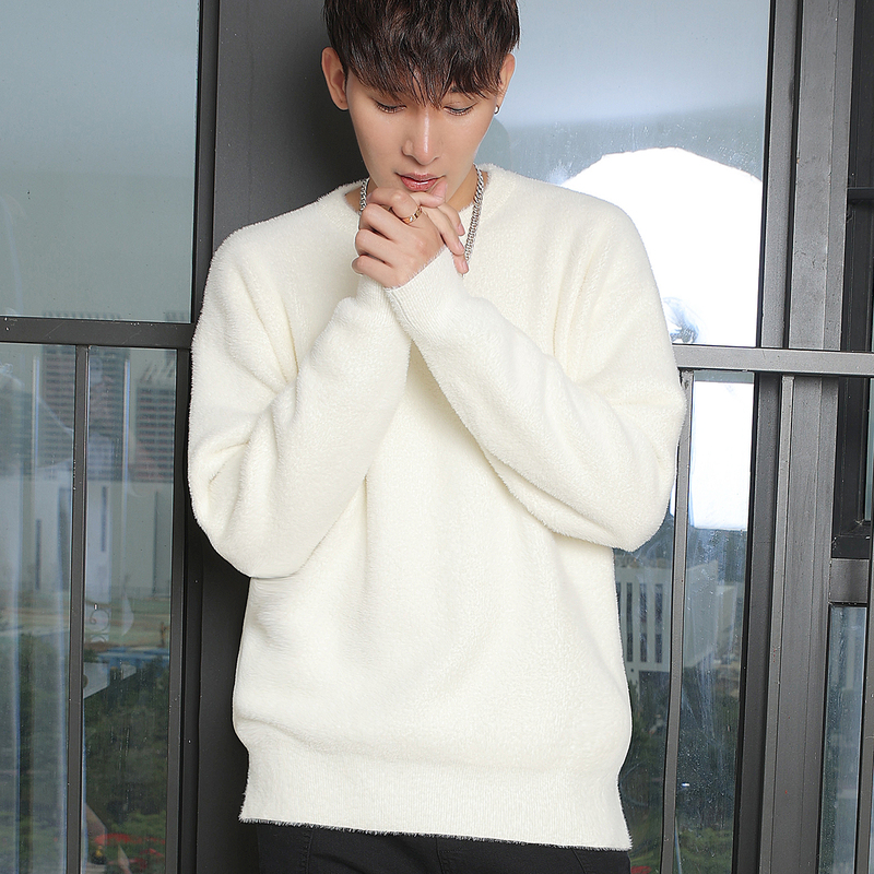 Non-Pilling Mink Velvet White Sweater for Male College Students 2026 New Style Loose Thickened Lazy High-End Base Shirt
