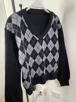 2025 new korean style versatile v-neck rhombus college style jk sweater tops for women