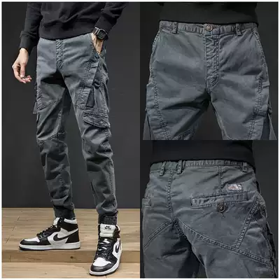 Kurashi Yishu tide brand tie-foot overalls men's spring and summer trend Korean version of slim cigarette tube pants men's casual pants