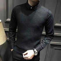 Autumn and winter shirt collar sweater mens fake two-piece velvet sweater Business mens Korean slim base shirt top