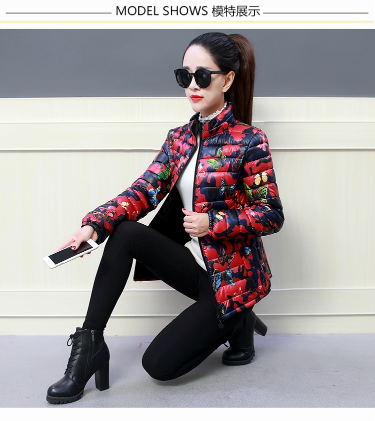Áo cotton mới dành cho nữ ngắn Phần thời trang mỏng in nhẹ xuống đệm bông cỡ lớn áo khoác mẹ mùa đông áo khoác cotton áo kiểu tuổi trung niên