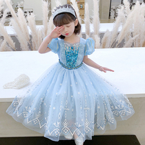 Summer New Esha Princess Dresses Girl Aisha Birthday Gown Blister Short Sleeve Sweet Mesh Dress Sweaters Dress Long Dress