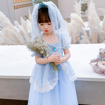 61 Ice and Snow Edge Love Tha Princess Dresses Girls 2022 New Children Short Sleeves Lace Lace Lace Dress Summer