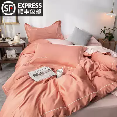 High-end light luxury wind cotton cotton four-piece set 60 long staple cotton simple European style solid color sheets quilt cover summer