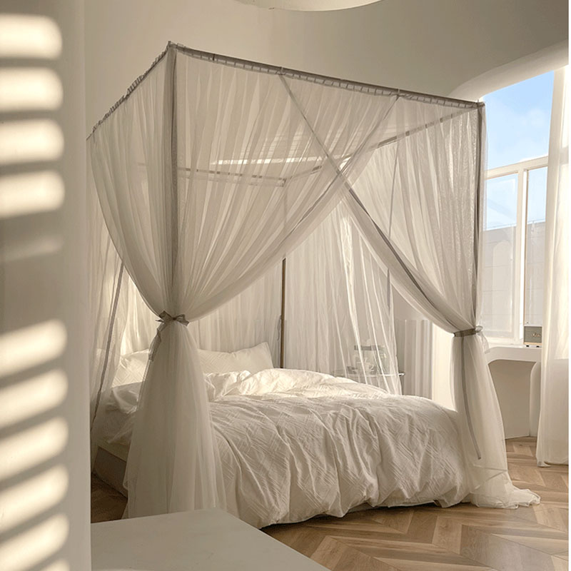 2022 New palace ground floor mosquito nets Home Princess Wind bed mantle one-piece thickened encryption bracket Three doors