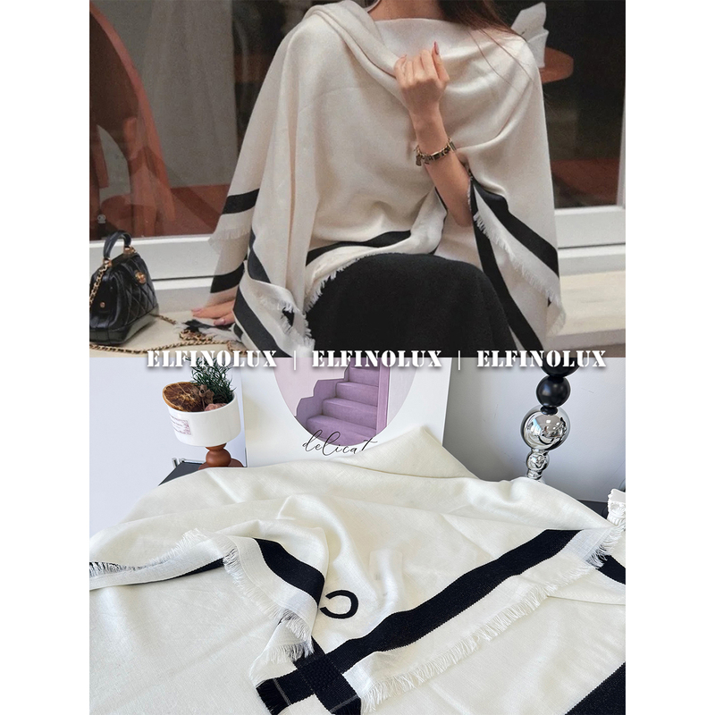 Elfinolux 26S-7 White Moonlight Thin Simple Black and White Cashmere Mulberry Silk Square Scarf Women's Shawl Elfinolux 26S-7 White Moonlight Thin Simple Black and White Cashmere Mulberry Silk Square Scarf Women's Shawl