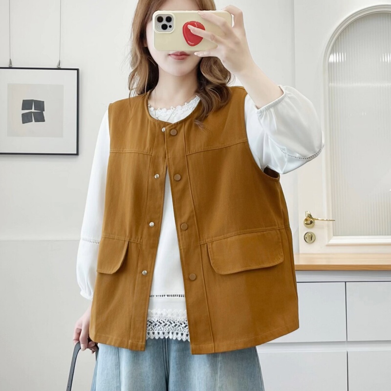 Autumn Plus-Size Women's Loose-Fitting, Slimming, Simple and Versatile Vest Waistcoat 100kg Casual Fat-Slimming Vest Jacket for Plus-Size Women