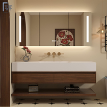 Medieval style log Corian integrated basin bathroom cabinet slate seamless basin combination hand wash face wash table customization