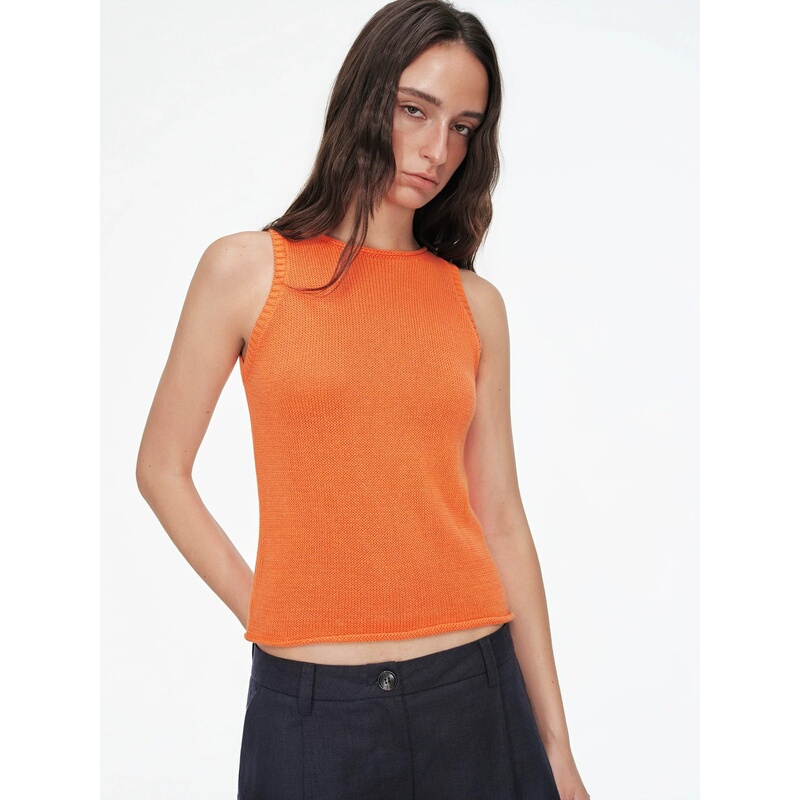 Lyocell Linen Retro Orange Round Neck Rolled Edge Sleeveless Vest Summer New Lightweight Knit Versatile Slimming Top Lyocell Linen Retro Orange Round Neck Rolled Edge Sleeveless Vest Summer New Lightweight Knit Versatile Slimming Top
