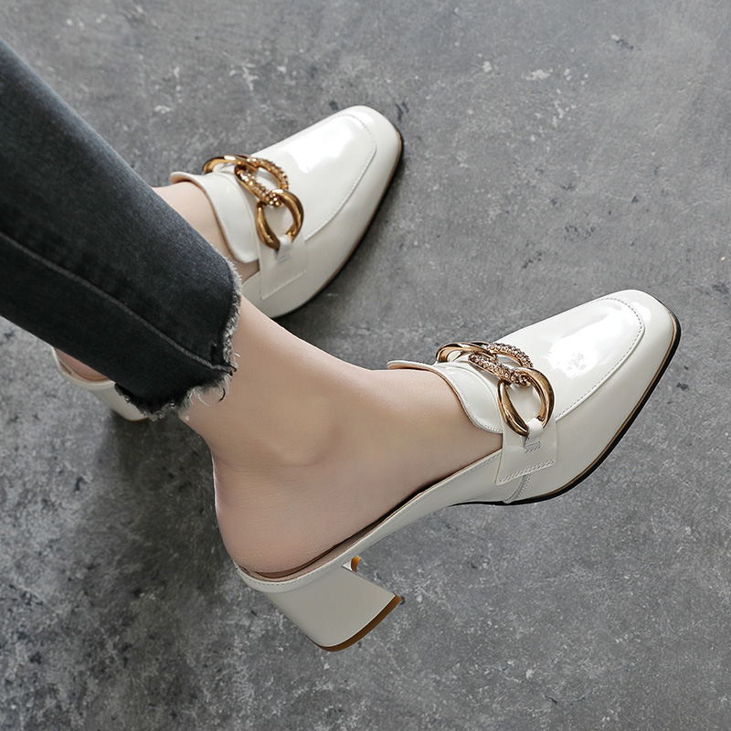 Baotou Half slippers female outside wearing fashion 2022 Summer new 100 hitch thick heel genuine leather high heel sandals