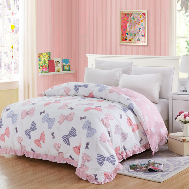Promotion Korean pure cotton quilt cover single piece lace quilted by single all-cotton single double quilt by dormitory cartoon by hood 200 * 230-Taobao