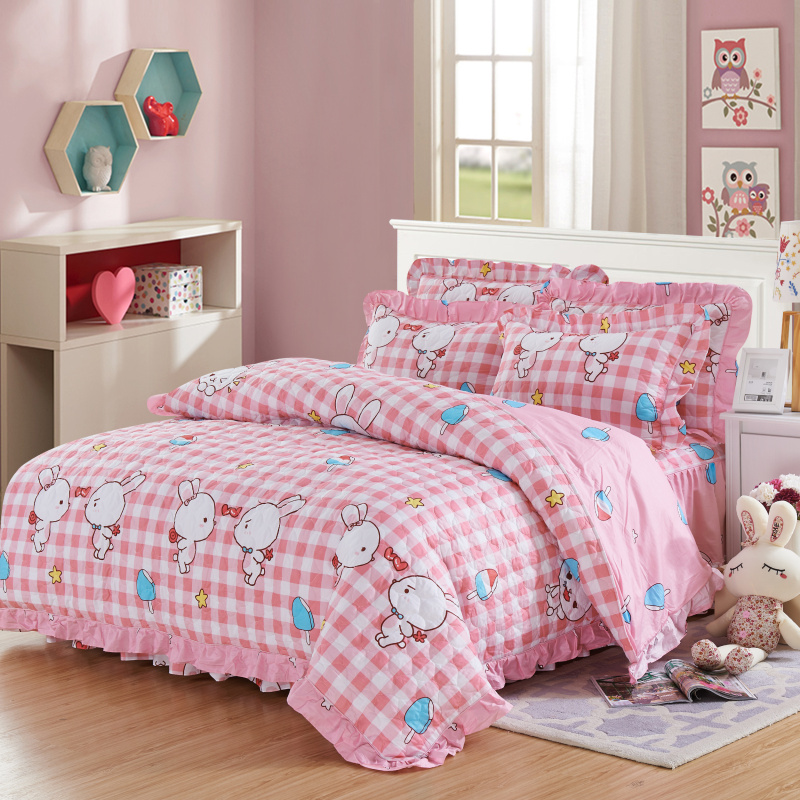 Khuyến mại chần bông cotton giường bìa giường đơn bìa cotton tròn dày giường ren Châu Âu mục vụ bộ đồ giường