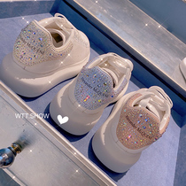 Thick-soled white shoes womens 2021 spring and summer new thin section wild rhinestone McQueen leather increased leisure board shoes