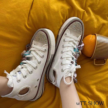 Super fire thick bottom muffin rhinestone canvas shoes 2021 summer new net red breathable foot small casual board shoes women