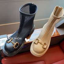 Thick-soled Martin boots summer thin womens 2021 new mesh boots hollow boots leather thin mesh breathable booties