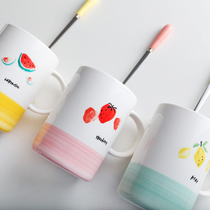 Creative hipster ceramic cup cute fruit pink mug coffee milk student Cup couple with lid Cup
