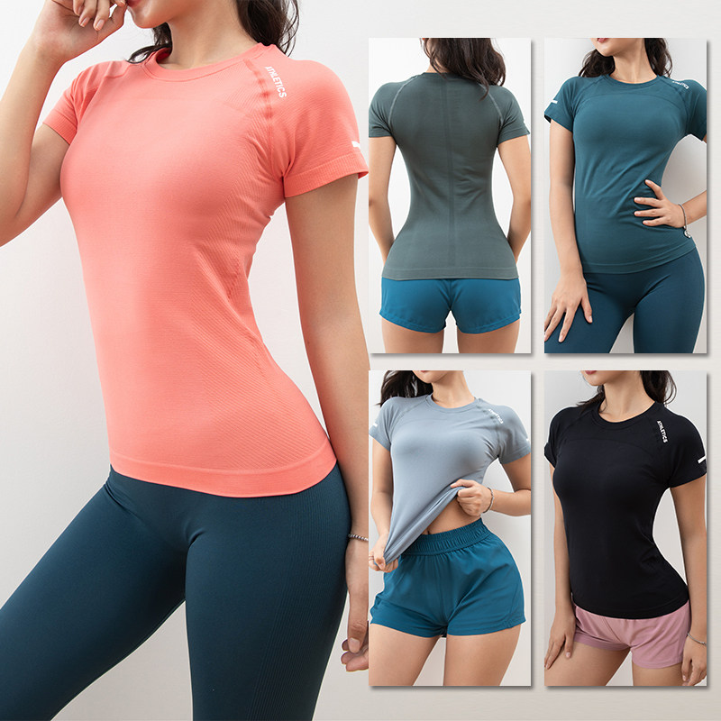 Shyan yoga shorts for quick dry fabric running short sleeve T-shirt seamless sports blouses with high bounce and breathable 2146-50