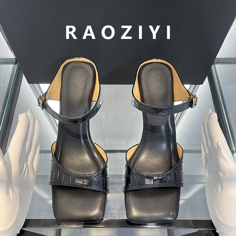 【Above the Snowline】Raoziyi~Women's Sandals 2026 New Summer Style French High-Heeled Shoes for Outdoor Wear 7cm