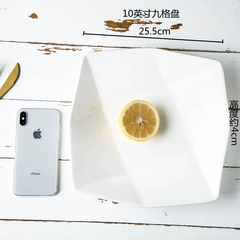 Nhật Bản sáng tạo chín lưới hình dạng không đều màu trắng tinh khiết món ăn gia đình món ăn đĩa cơm tấm nhà hàng khách sạn bộ đồ ăn - Đồ ăn tối khay đựng thức ăn