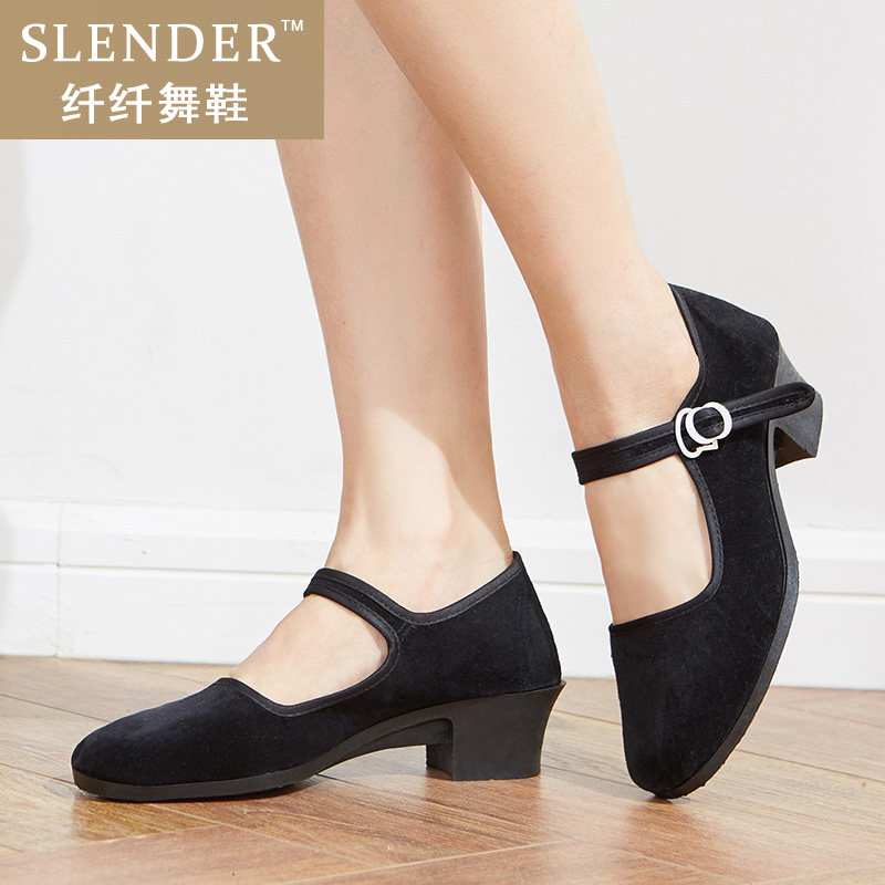 Red dance shoes, dance heels, black cloth shoes, Tibetan with high heel test, female Jiaozhou Northeast folk dance Yangko shoes