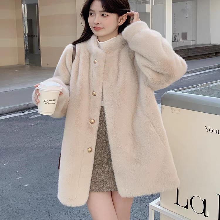 2024 Winter New Eco-Friendly Fur Coat for Women, Fur and Leather Integrated Mink Velvet Stand Collar Fur Coat, Elegant Socialite Coat