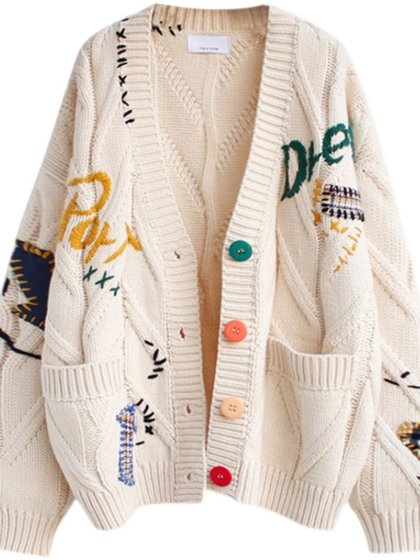 秋季2024新款慵懒风开衫毛衣女装外套宽松短款针织衫秋冬上衣加厚