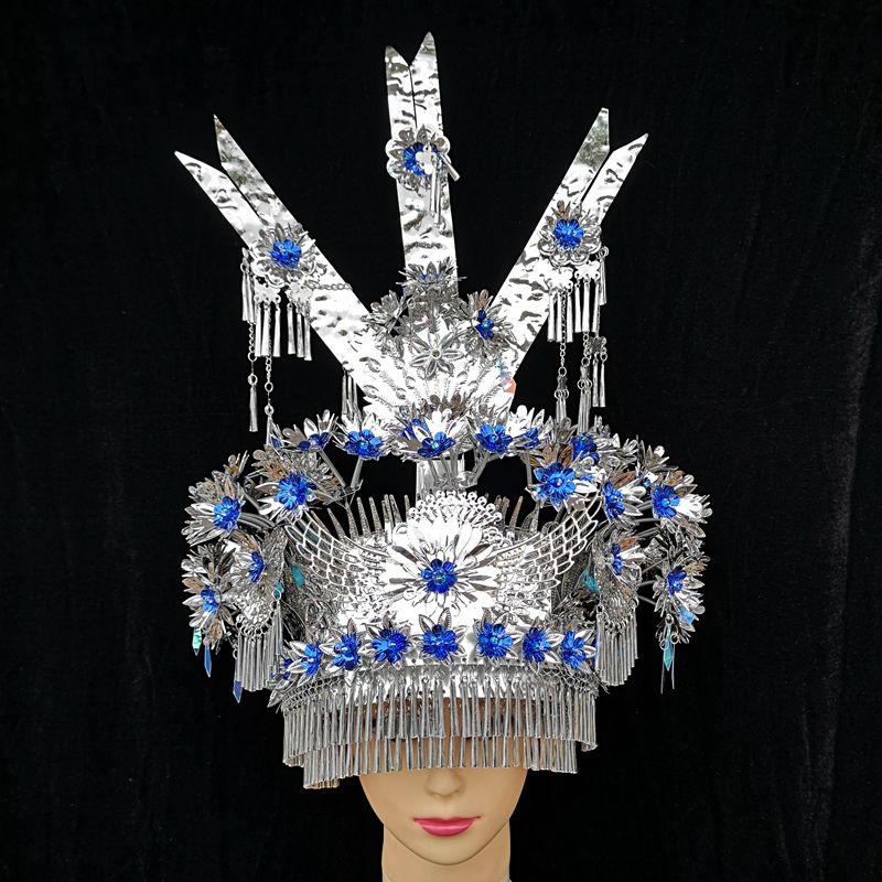 Miao Silver Headwear Minorities Wedding Hats Local Featured Festivals Performances Hats National Dance Performances