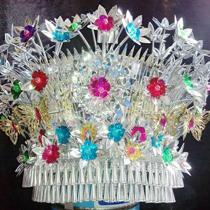 No discoloration Dong ethnic head decoration item lap Yao Miao dance performance headwear minority dance performance hat silver