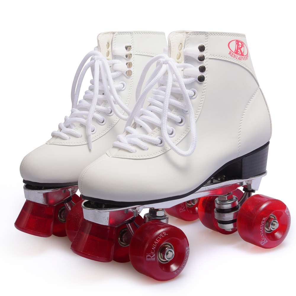 Double row roller skates Women's four-wheeled adult net red roller skates Double row professional metal rack roller skates white powder