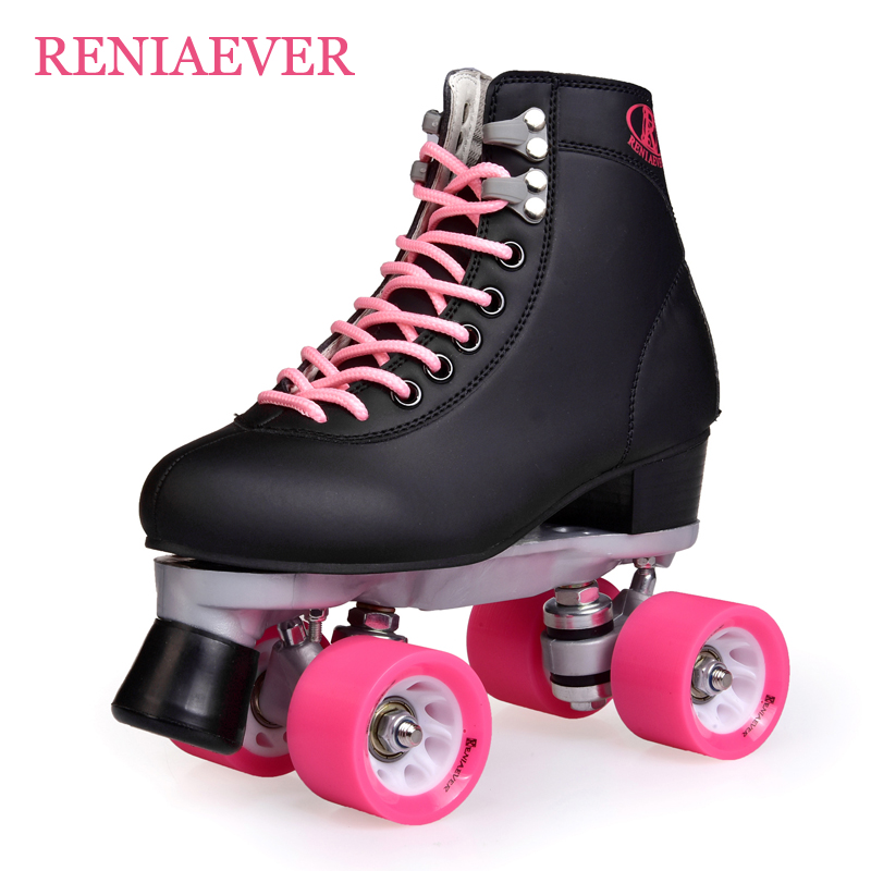 American-style speed skating double-row roller skates adult adult children's roller shoes four-wheeled professional skates black wide powder wheel