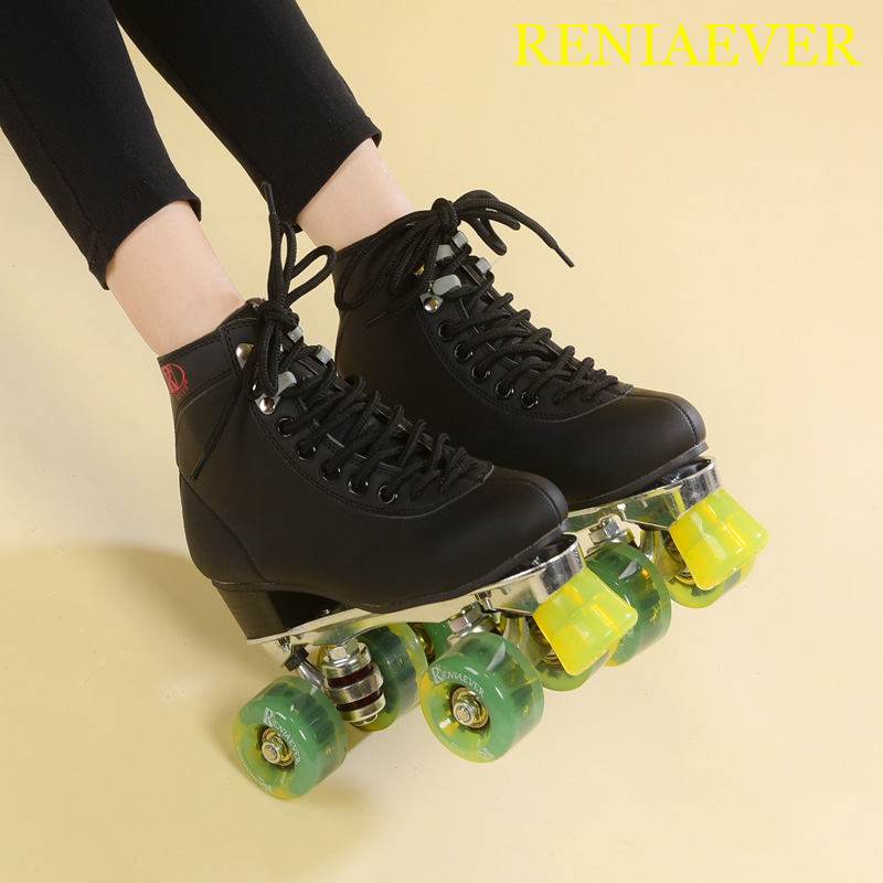 Guangzhou Fashion Skates Double Row Four Wheel Roller Skates Adult Men's and Women's 4 Wheels Green Flashing Wheel Pulleys