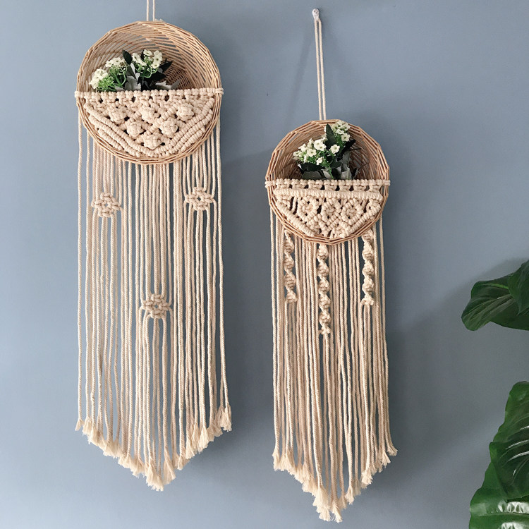 Nordic Woven Basket Hanging Blanket vines Wall Hanging Pieces Flower Pots BASKET ROPE CHICHUA BASKET ROOM BACKGROUND WALL FOLK JUKU DECORATION