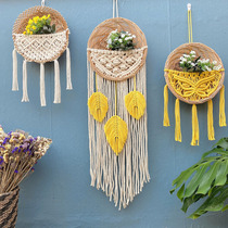 Nordic woven wall dry flower basket pendant tapestry tassel flower pot decoration idyllic hanging basket homestay creative wall decoration
