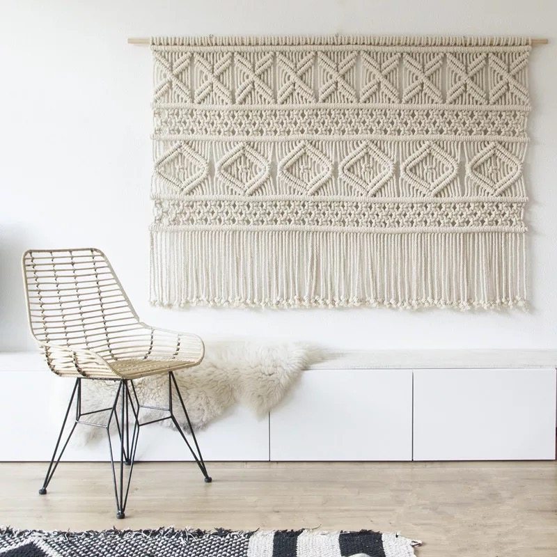 Nordic Wind Woven Tapestry Decoration Bedrooms Bedside Sofa Backdrop Soft-mounted Wall Decoration Folk-Like Pantry House Wall Decorated Wall Blanket