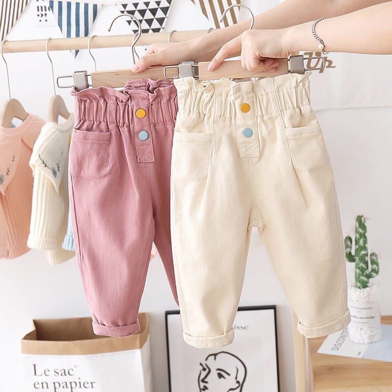 Girl Springtime Casual Pants 2022 New Spring Clothing Children Baby Baby Boy Spring Autumn Outwear Han Fan Tong
