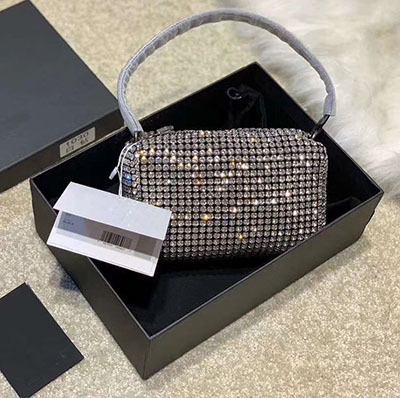 2020 New Model Diamond Bag, Same Style as Yang Mi, Hand-Held Full Diamond Square Bag, Pillow Bag, Rhinestone Underarm Bag for Women