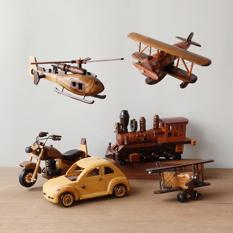 Creative Solid Wood Airplane, Car, and Motorcycle Models, Home Decorations, Retro American-Style Wine Cabinet Crafts