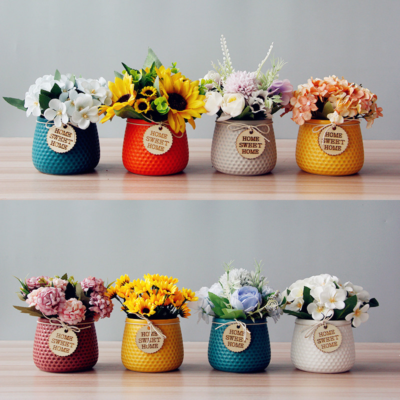 Nordic Emulation Flower Living-room Decoration Hem Sunflower Sunflower False Flowers Furnishing TV Cabinet Table Vase Potted Plant