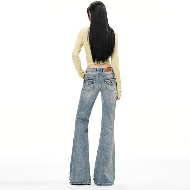 American-Style Retro Flared Jeans for Women, 2026 Spring/Summer New Model, Mid-Low Waist, Slim Fit, Non-Tight Flared Pants