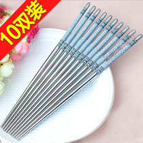 Children 304 stainless steel green flower Porcelain combined metal iron chopsticks Home thickened hollow non-slip anti-burn and environmental printing