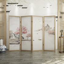 New Chinese living room bedroom hotel screen partition office simple modern folding mobile solid wood fabric folding screen