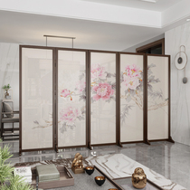 Chinese living room screen partition decoration mobile folding porch Tea House hotel solid wood rich peony folding screen