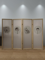 New Chinese style solid wood fashion porch partition office study living room folding screen semi-permeable gauze Lotus mobile folding screen