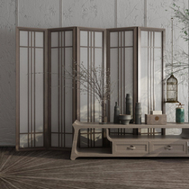 Solid Wood Japanese style screen with baffle folding simple photography background folding screen wall mobile partition wooden camphor grid