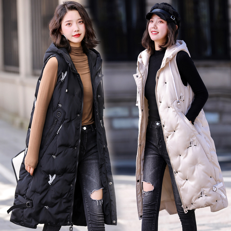 New Autumn and Winter Cotton-Padded Jacket, Plus-Size down Cotton Vest for Women, Mid-Length, Over-The-Knee, Thickened 100kg Vest Jacket