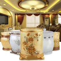 European style creative living room trash can Bedroom household large storage bucket Resin round covered desktop trash can