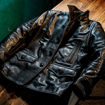 Mochen leather dispatcher retro vintage ancient leather leather green tea core pure cowhide leather jacket