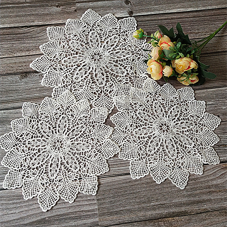 White lace embroidered dining table cushion Korean water soluble cloth art cup cushion disc mat vase table lamp ornament Multi-purpose decorative cushion