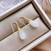 Natural And Tian Jade Jade Orchid Earrings Ancient Fagin Flower Stalk with a small and delicate atmosphere ear pendant earrings